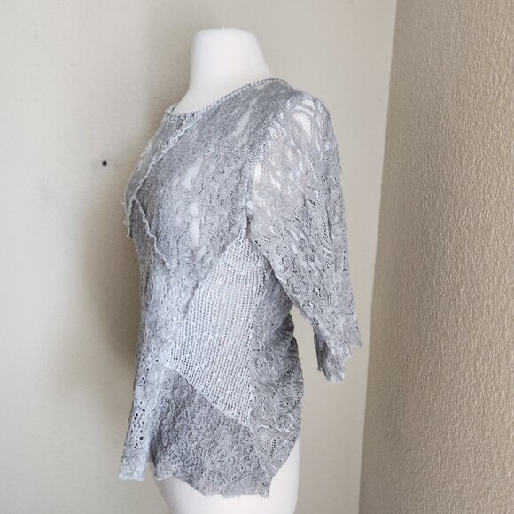 This & That Women's M Boho Blouse Patchwork Lace Fairy Y2K Half Sleeves Sheer - Picture 2 of 10
